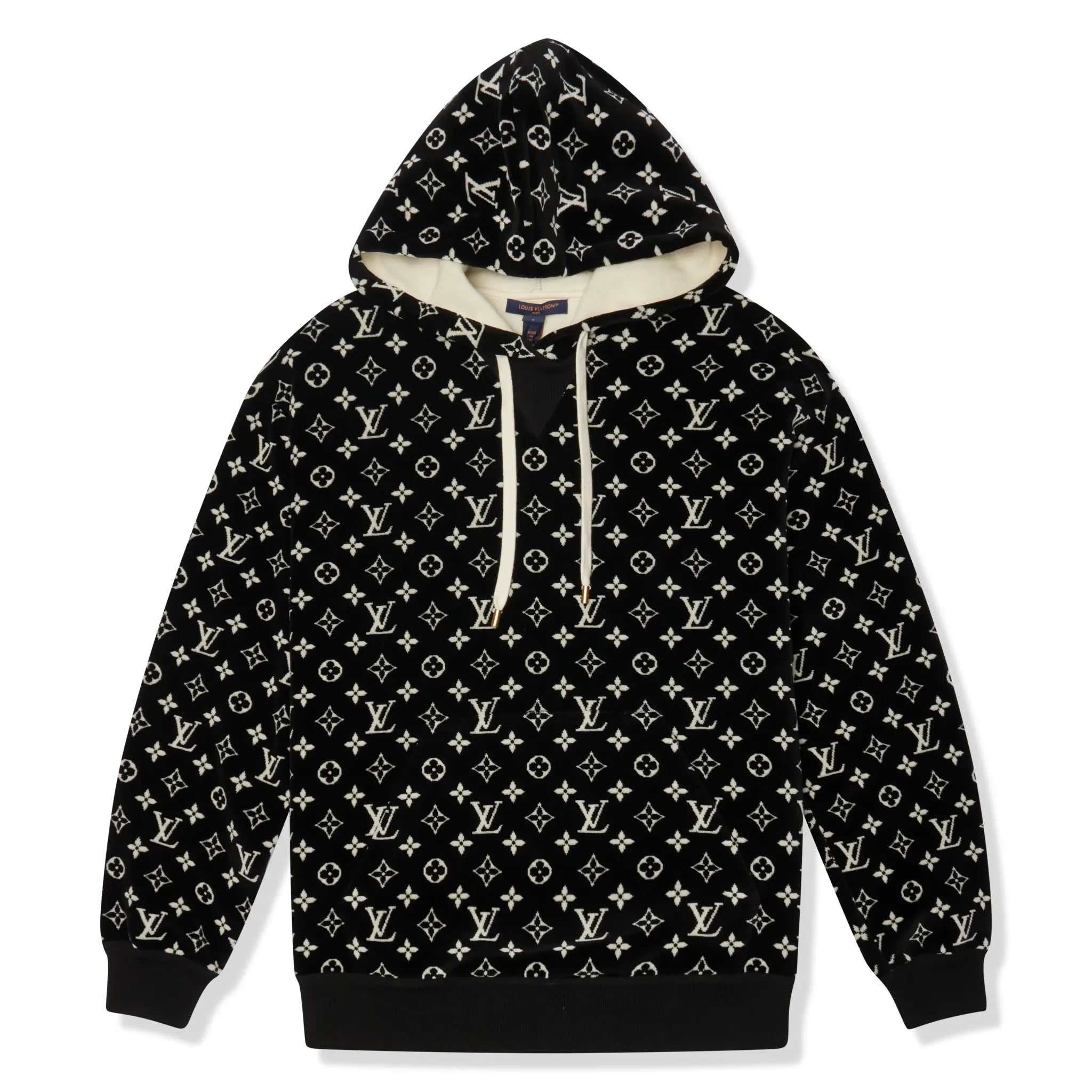 Front View of Louis Vuitton LV Monogram Oversized Black White Hoodie 1AAKV1
